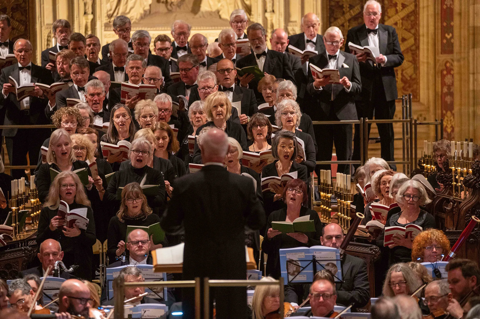 Close-up of Sherborne Festival Chorus singers and conductor in Sherborne Abbey
